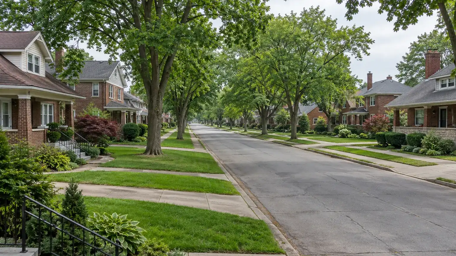 Typical neighborhood street in the Detroit area